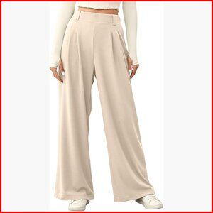 Wide Leg Palazzo Pants Elastic High Waisted Waffle Knit Business Casual